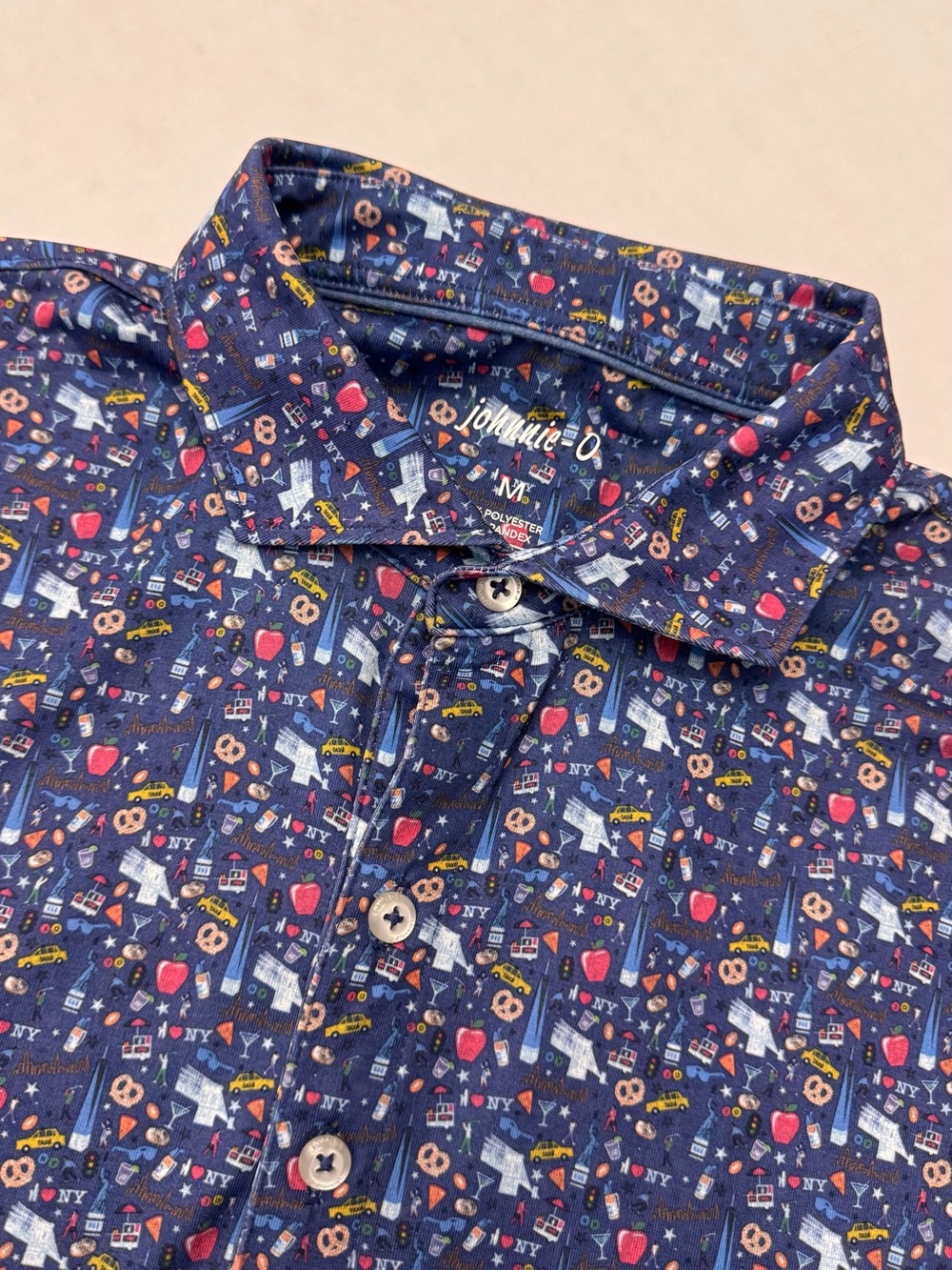 Johnnie-O Men's New York City Novelty Print Performance Polo Shirt Blue Medium